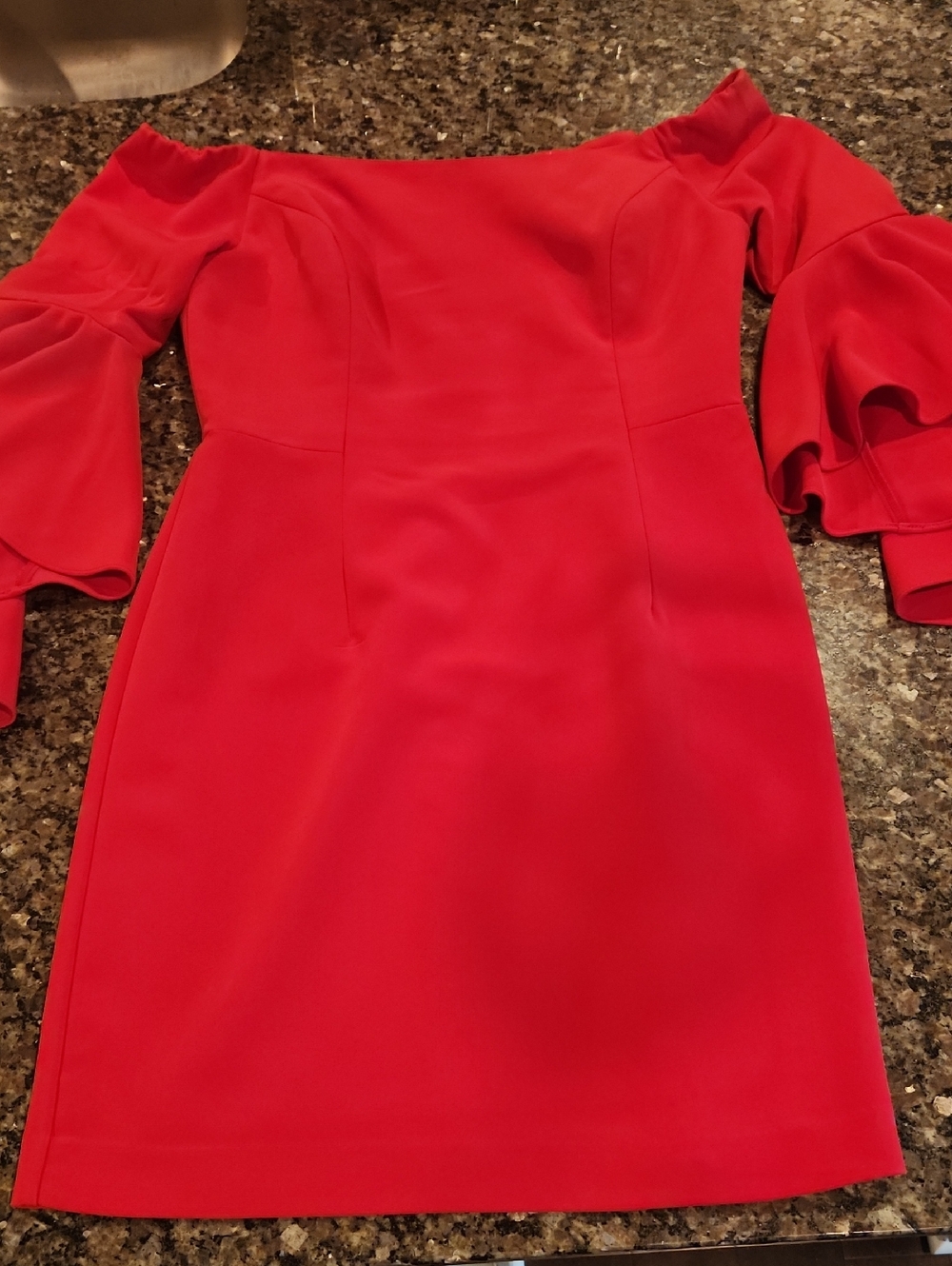 Boston Proper Red Off-Shoulder Ruffle Sleeve Dress